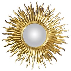 Miroir convexe Sunburst vintage en bois doré des années 1960