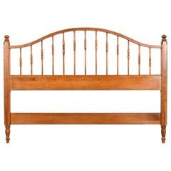 Vintage Early American Style Carved Maple Queen Size Spindle Headboard