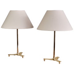 Pair of Josef Frank Brass Table Lamps, Model 2467/2, Svenskt Tenn, Sweden, 1950s