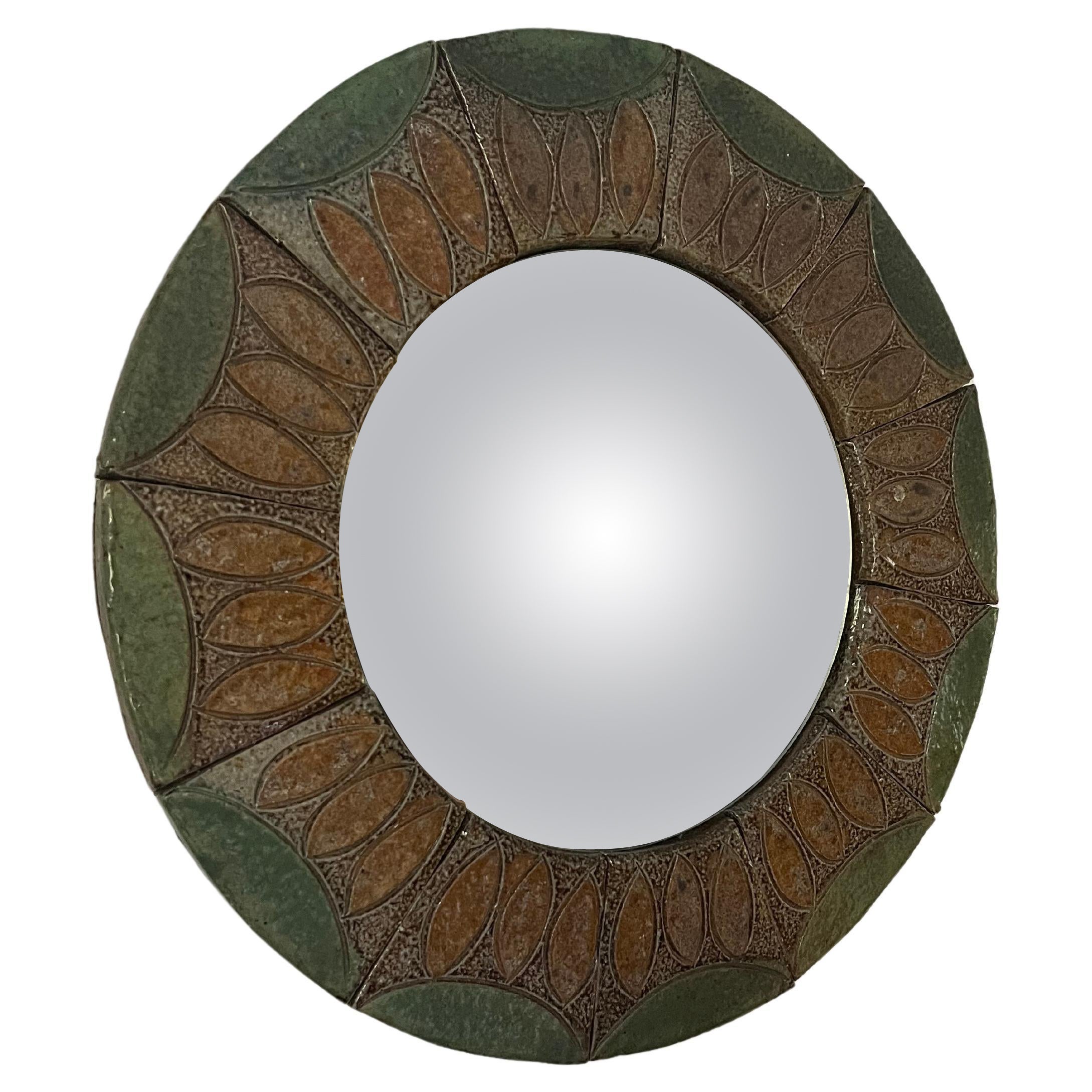 Jean-Claude Monange French 1950’s glazed ceramic mirror