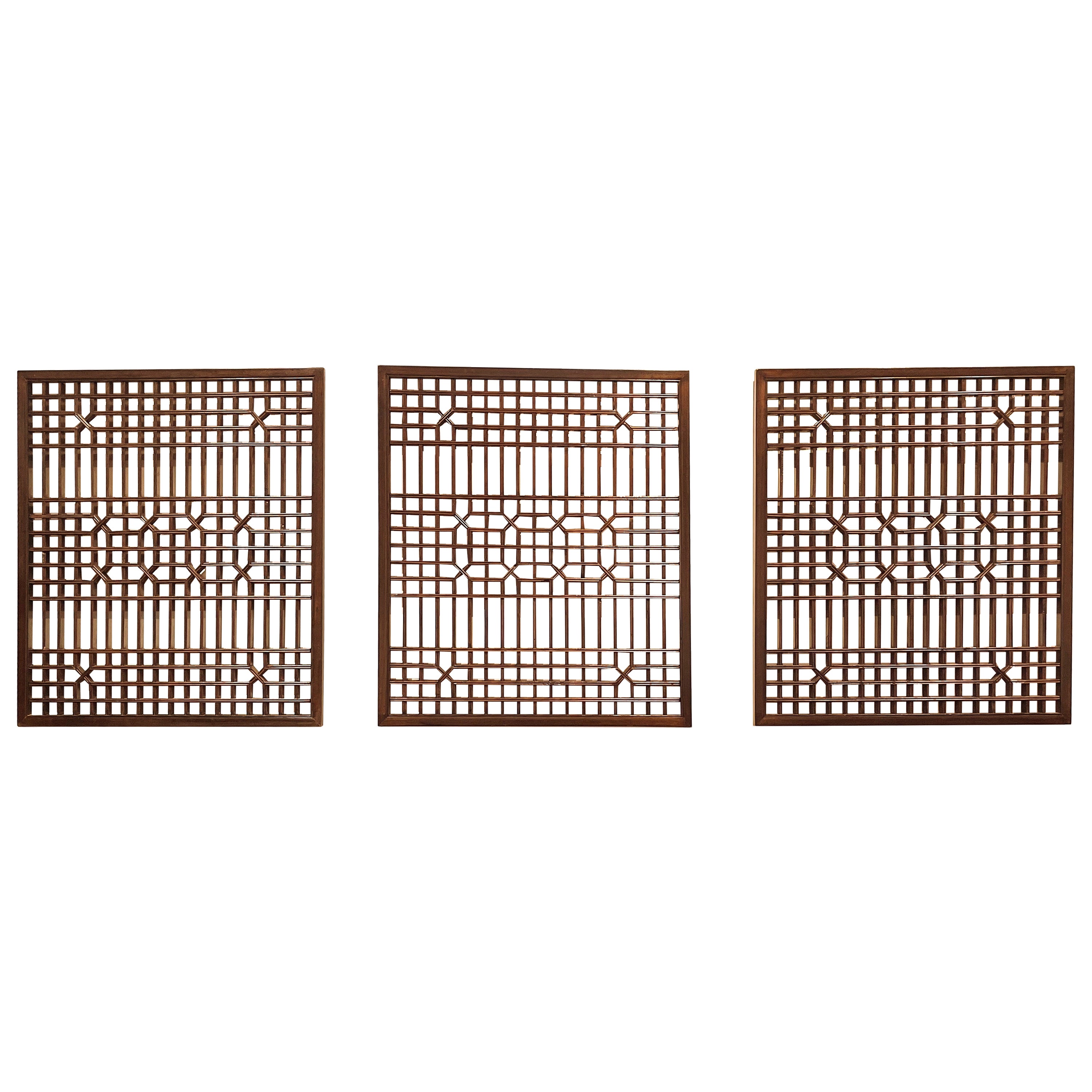 Asian Window Panels with Geometric Design For Sale