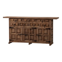 1930s Tuscan-Style Spanish Solid Walnut Three-Door Buffet