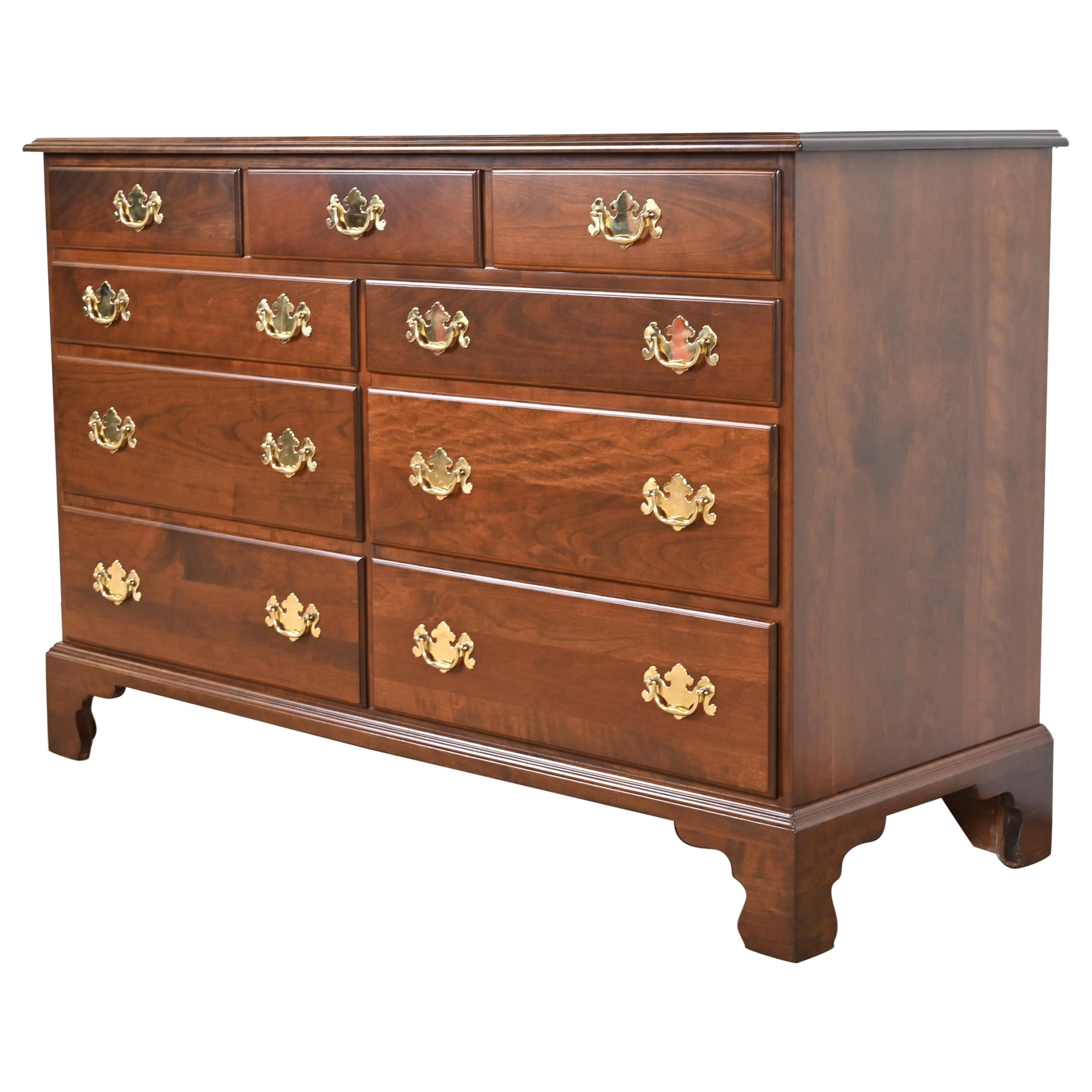 Henkel Harris American Chippendale Solid Cherry Wood Dresser, Newly Refinished For Sale