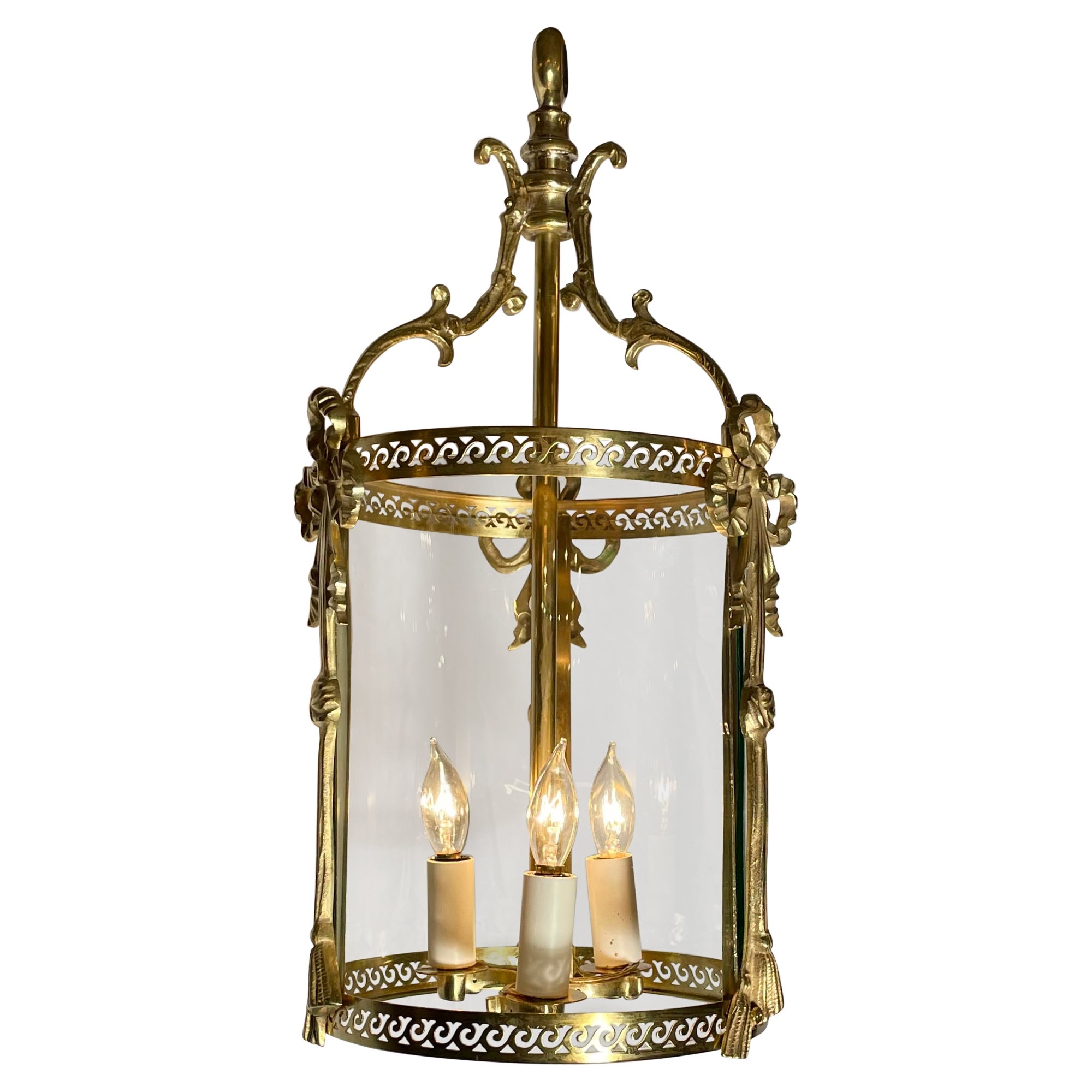 Petite Antique French Louis XVI Gold Bronze Hall Lantern, Circa 1900. For Sale