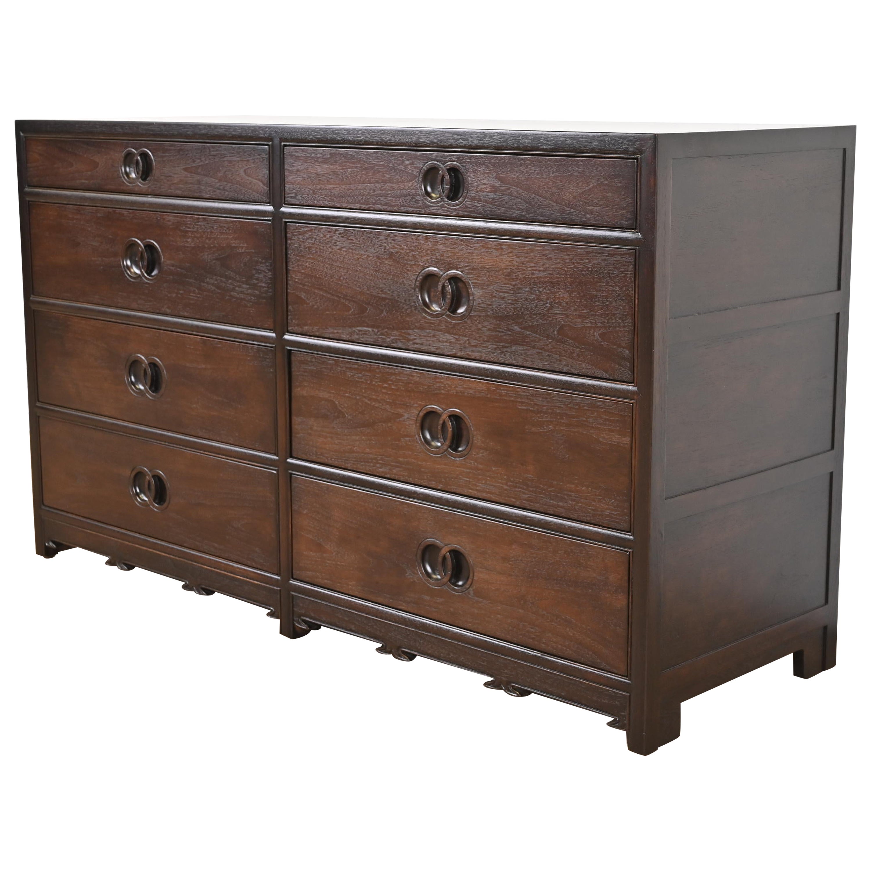 Michael Taylor for Baker Far East Collection Walnut Double Dresser, Refinished For Sale