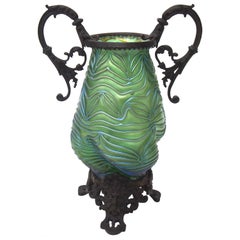 Loetz Crete Formosa vase with metalware showing Poiseiden Under the Waves 1902