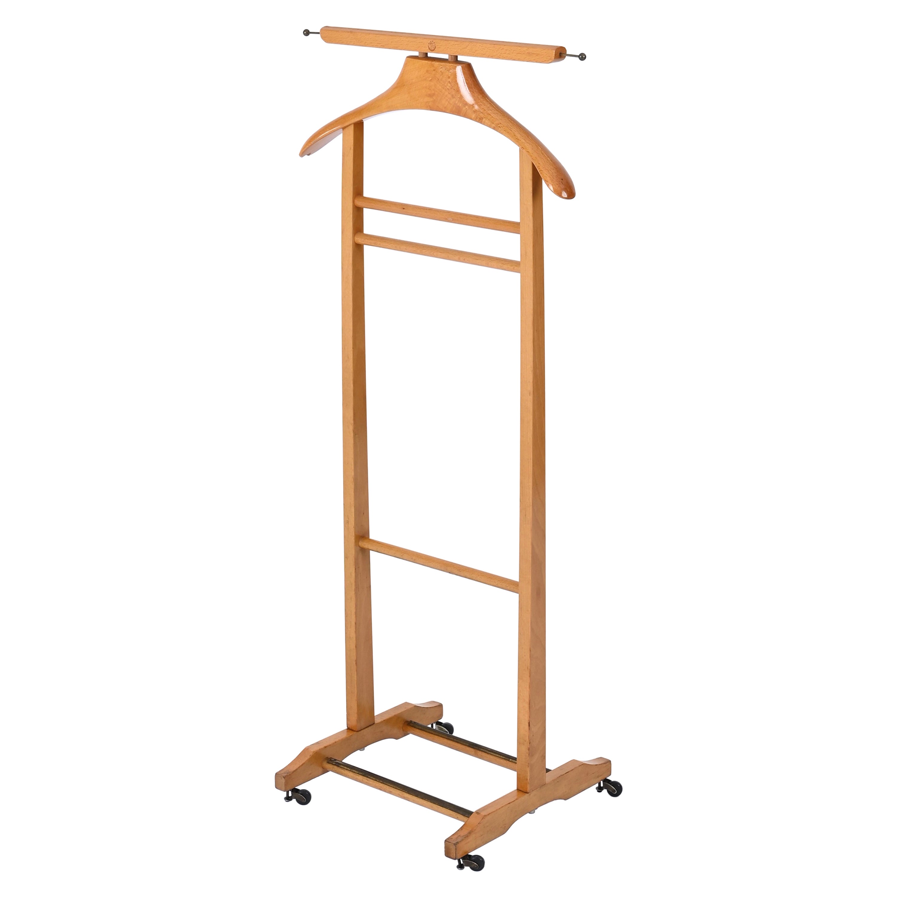 Fratelli Reguitti Midcentury Valet Stand aus Buchenholz und Messing, Italien, 1960er Jahre