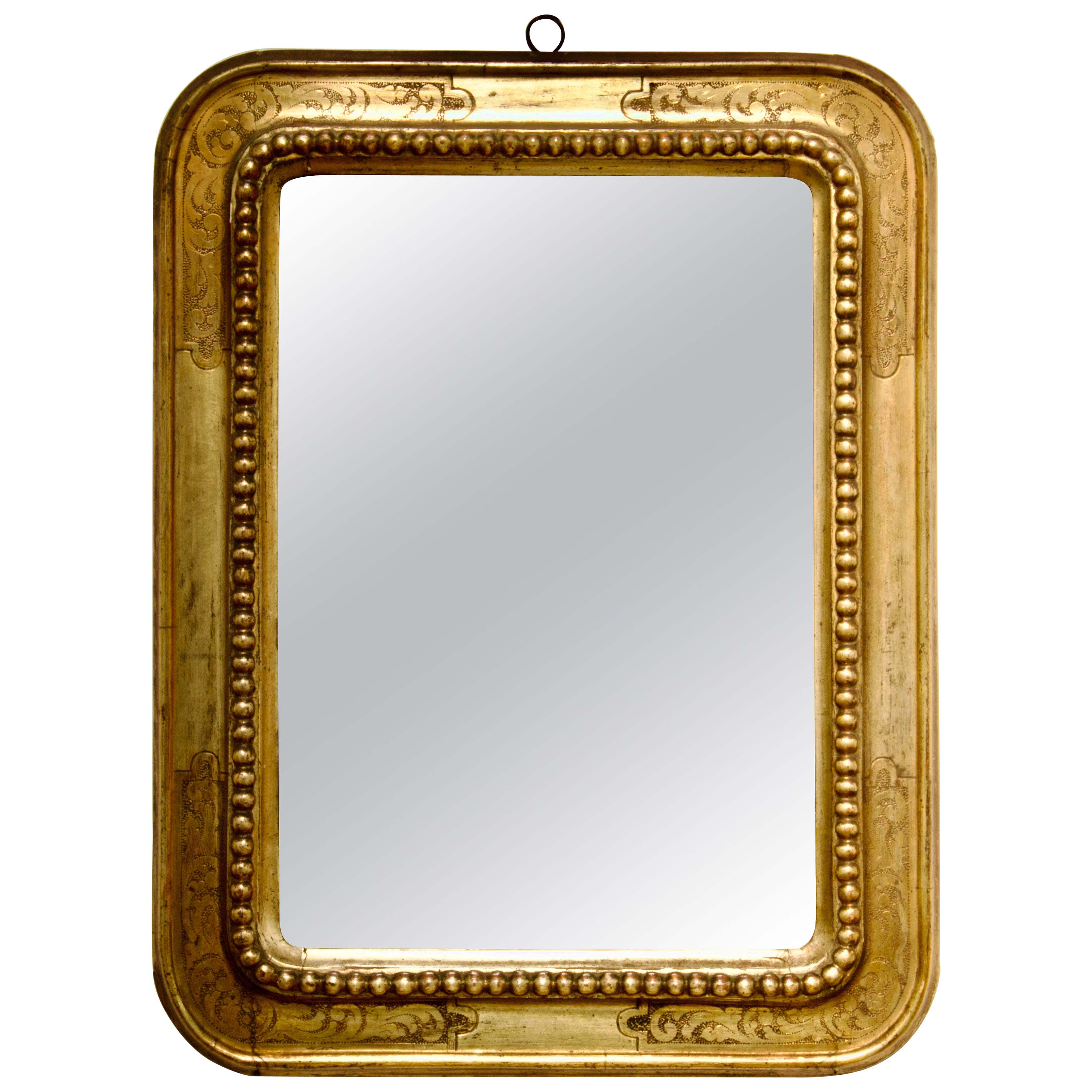 Belle Époque - Miroir rectangulaire arrondi italien sculpté à la main à la feuille d'or en vente