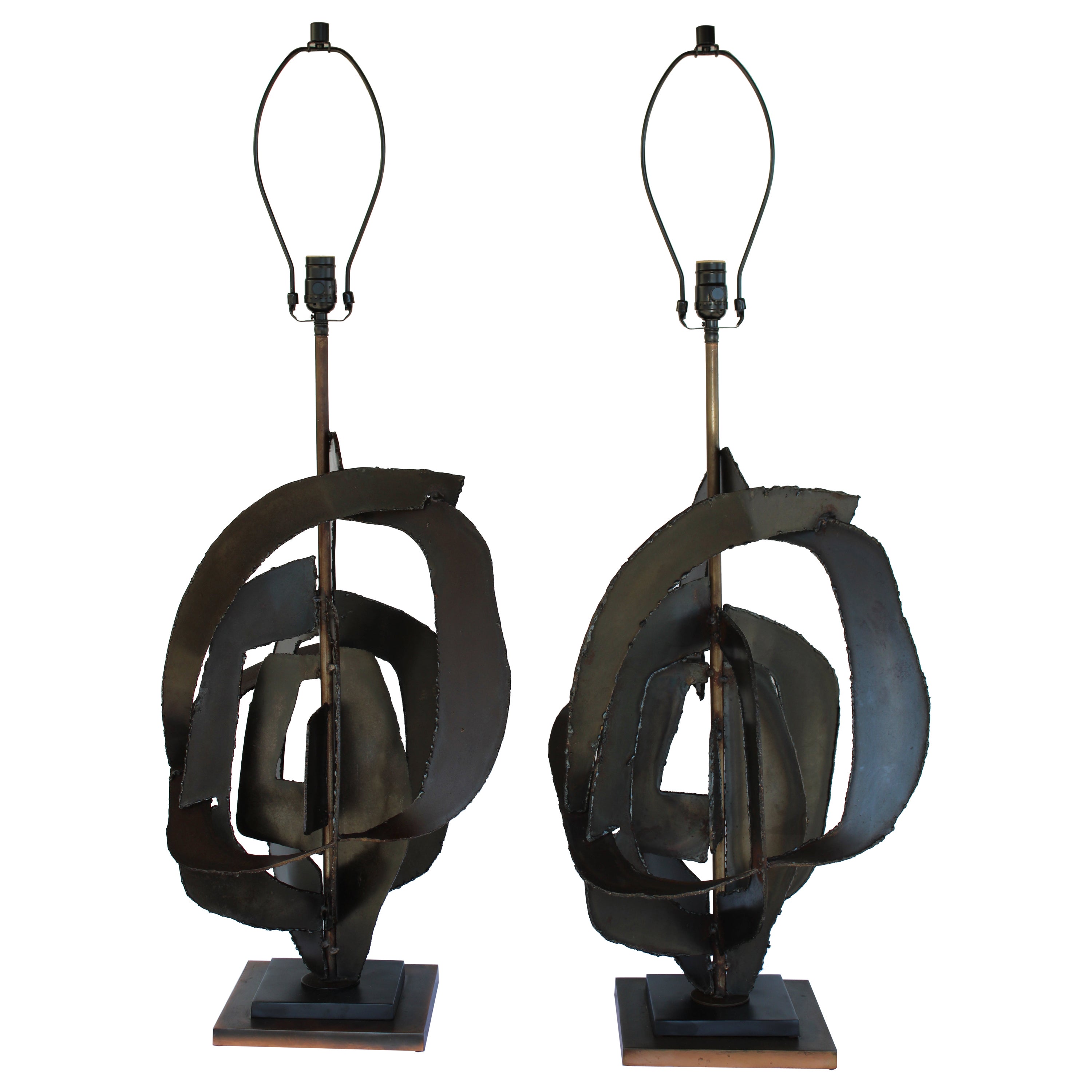 Pair of Brutalist Lamps by Richard Barr for the Laurel Lamp Co.