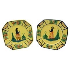 Assembled Pair of Large Yellow Ground Quimper Octagonal Plates, Late 20th Cent