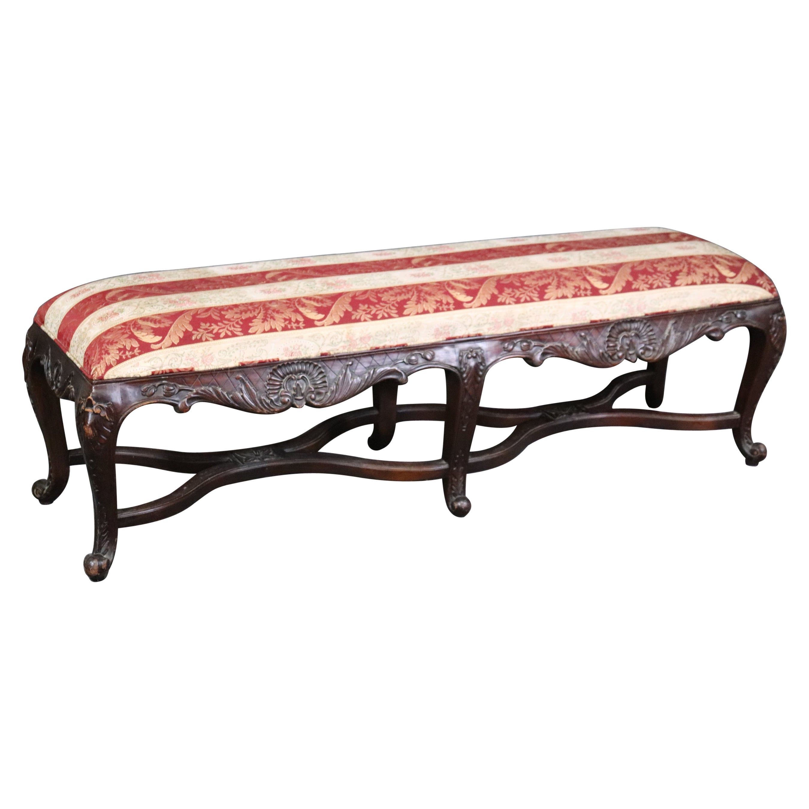 Country French Louis XV Style Upholstered Window Bench For Sale
