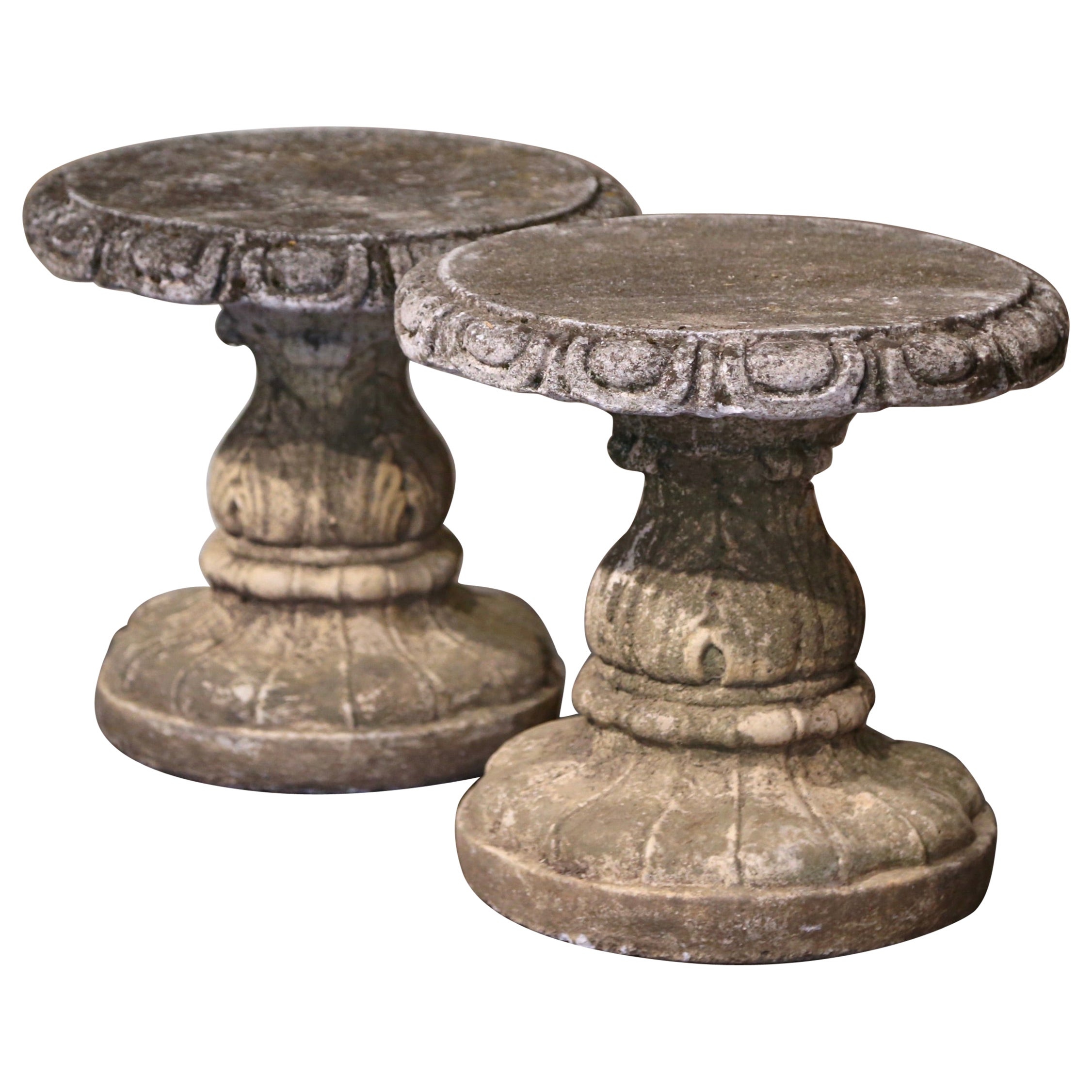 Pair of Early 20th Century French Weathered Concrete Stools from Normandy