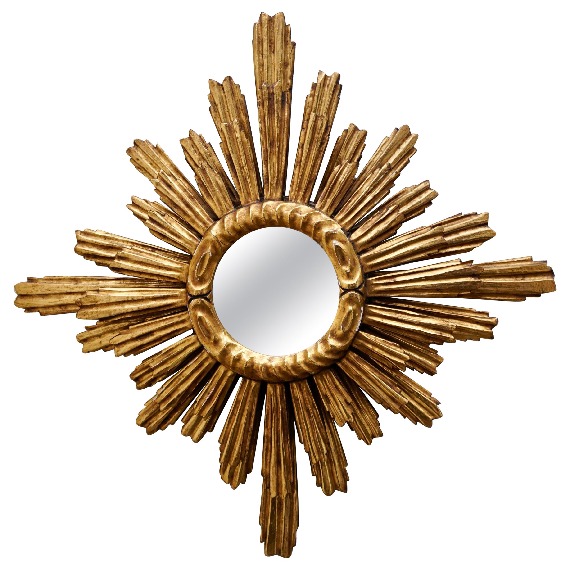 Vintage Golden Sunburst Mirror in Gilded Wood 1960s For Sale