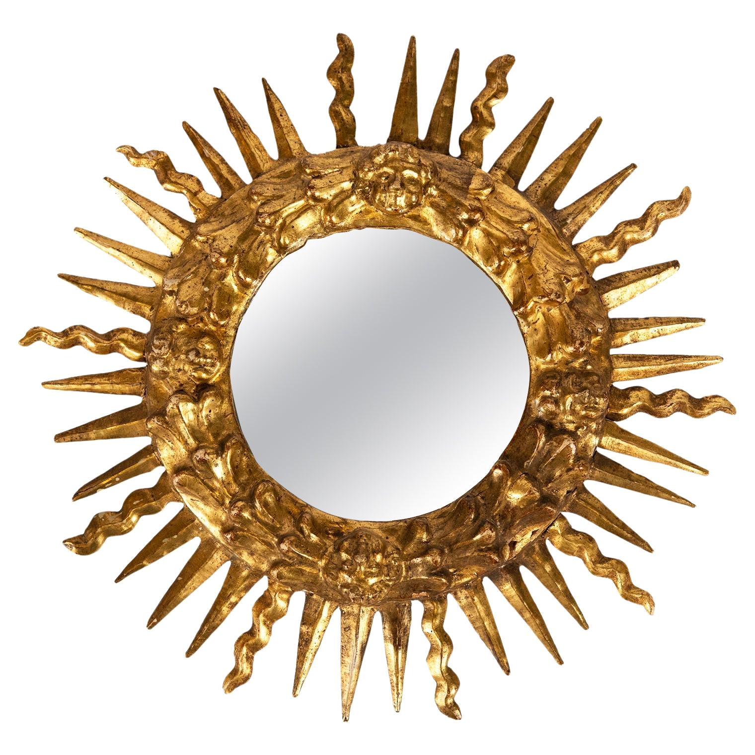 Antique Gold Gilt Italian Sunburst Mirror  For Sale