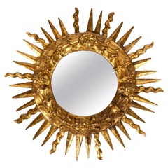 Antique Gold Gilt Italian Sunburst Mirror 