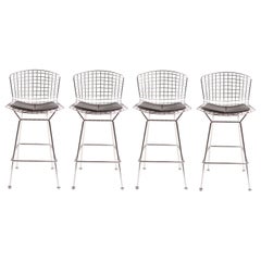 Used Set of Four Harry Bertoia for Knoll Barstool in Chrome & Black Leatherette