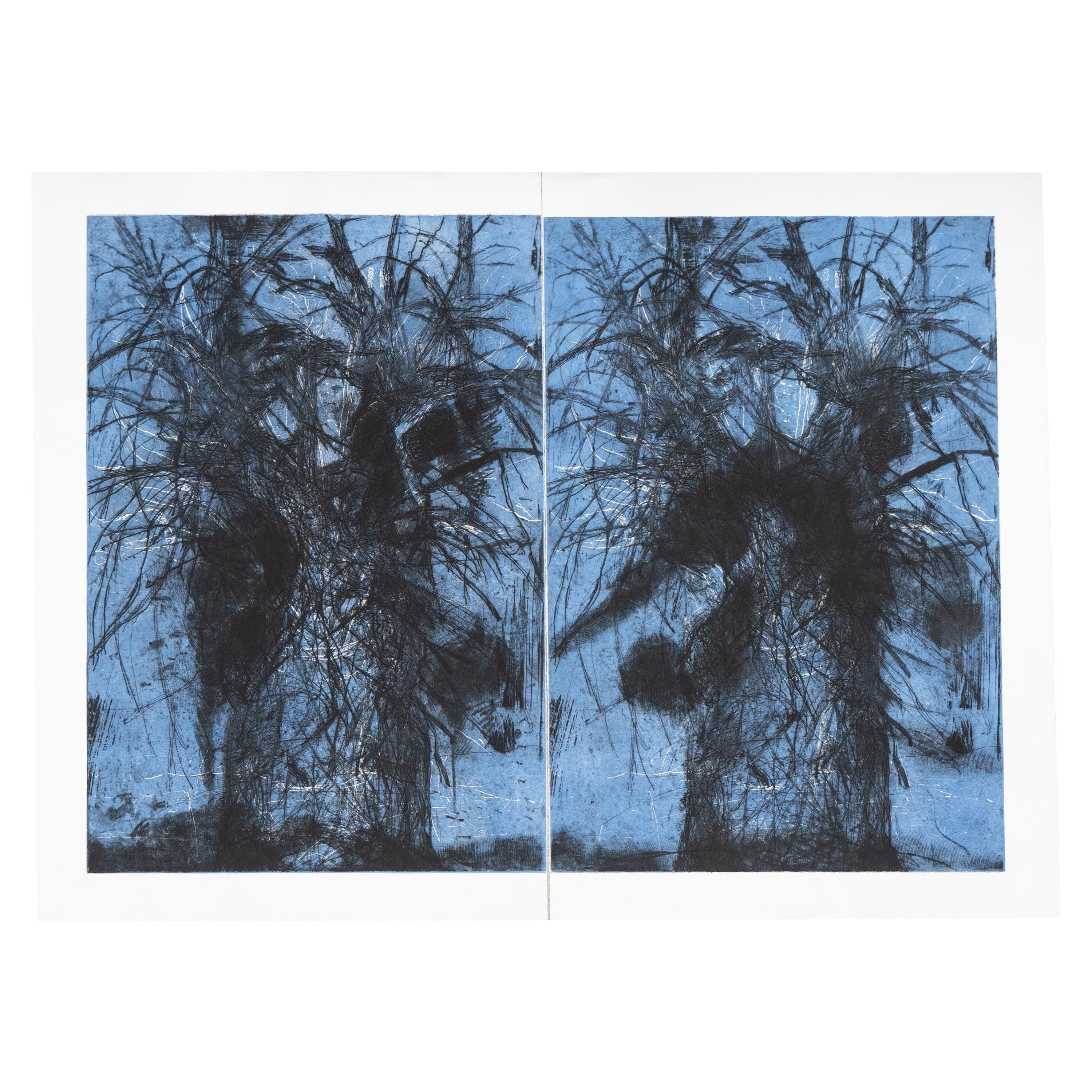 Jim Dine Signiert Blaue Bäume (Diptychon) Pop Art Satz von zwei Radierungen Drucke im Angebot