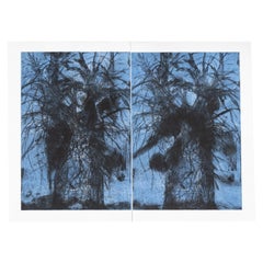 Vintage Jim Dine Signed Blue Trees (Diptych) Pop Art Set of Two Etchings Prints
