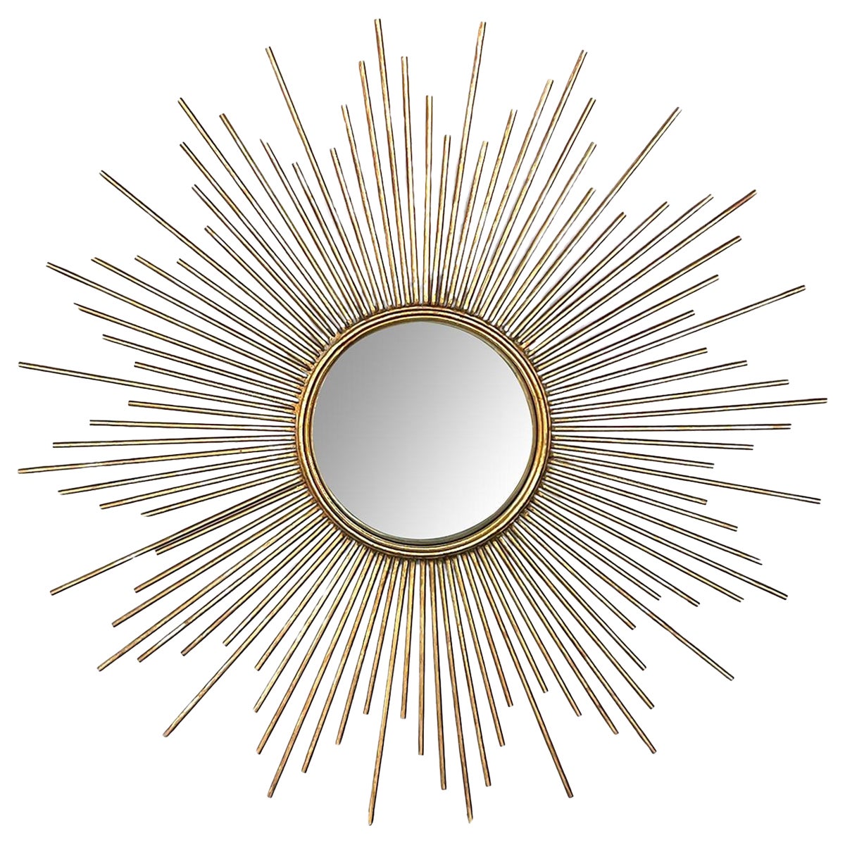 A Large Italian 1960s Gilt Metal Convex Mirror For Sale