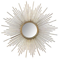 A Large Italian 1960s Gilt Metal Convex Mirror