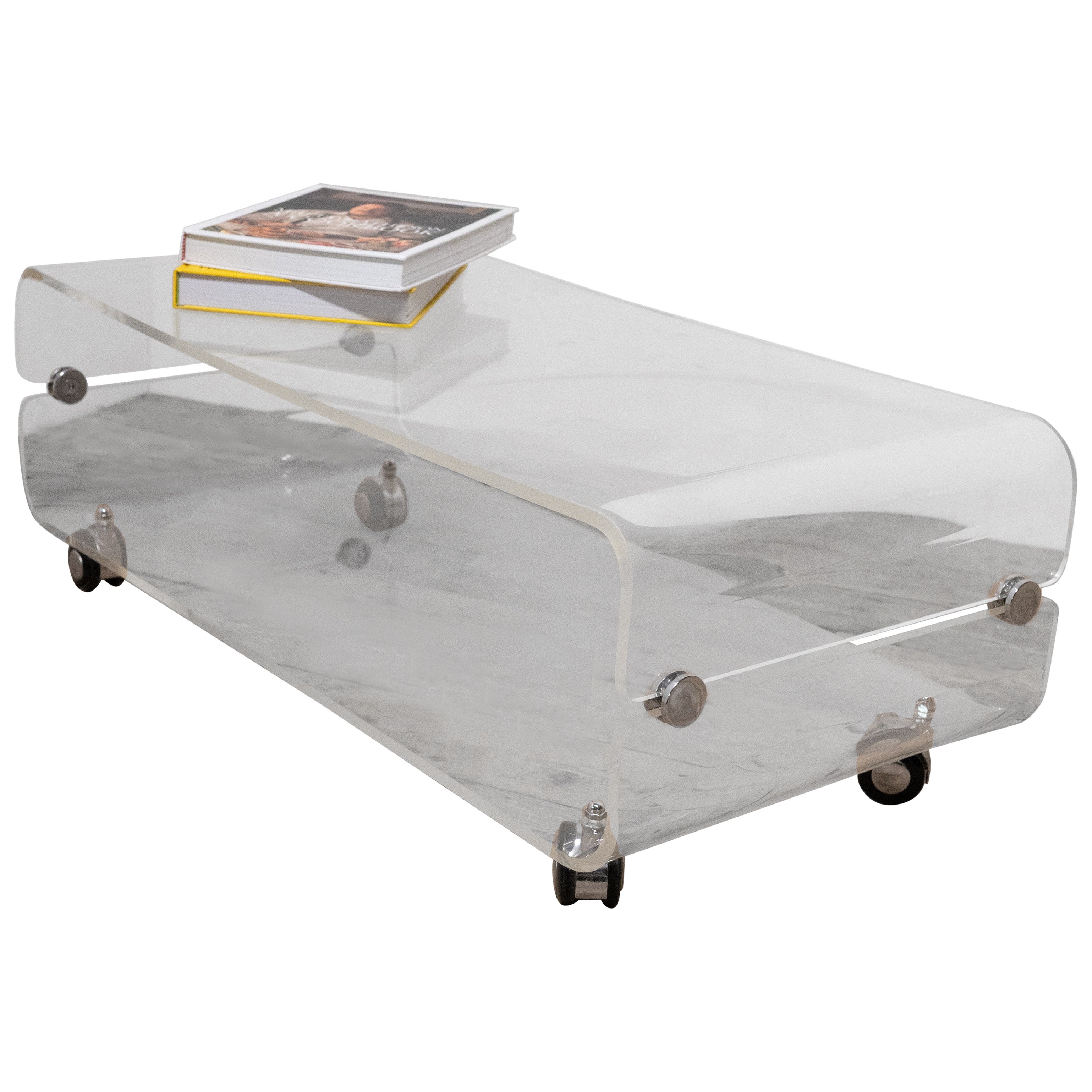 Italian Clear Acrylic Glass Glass Coffee Table Mid Century For Sale