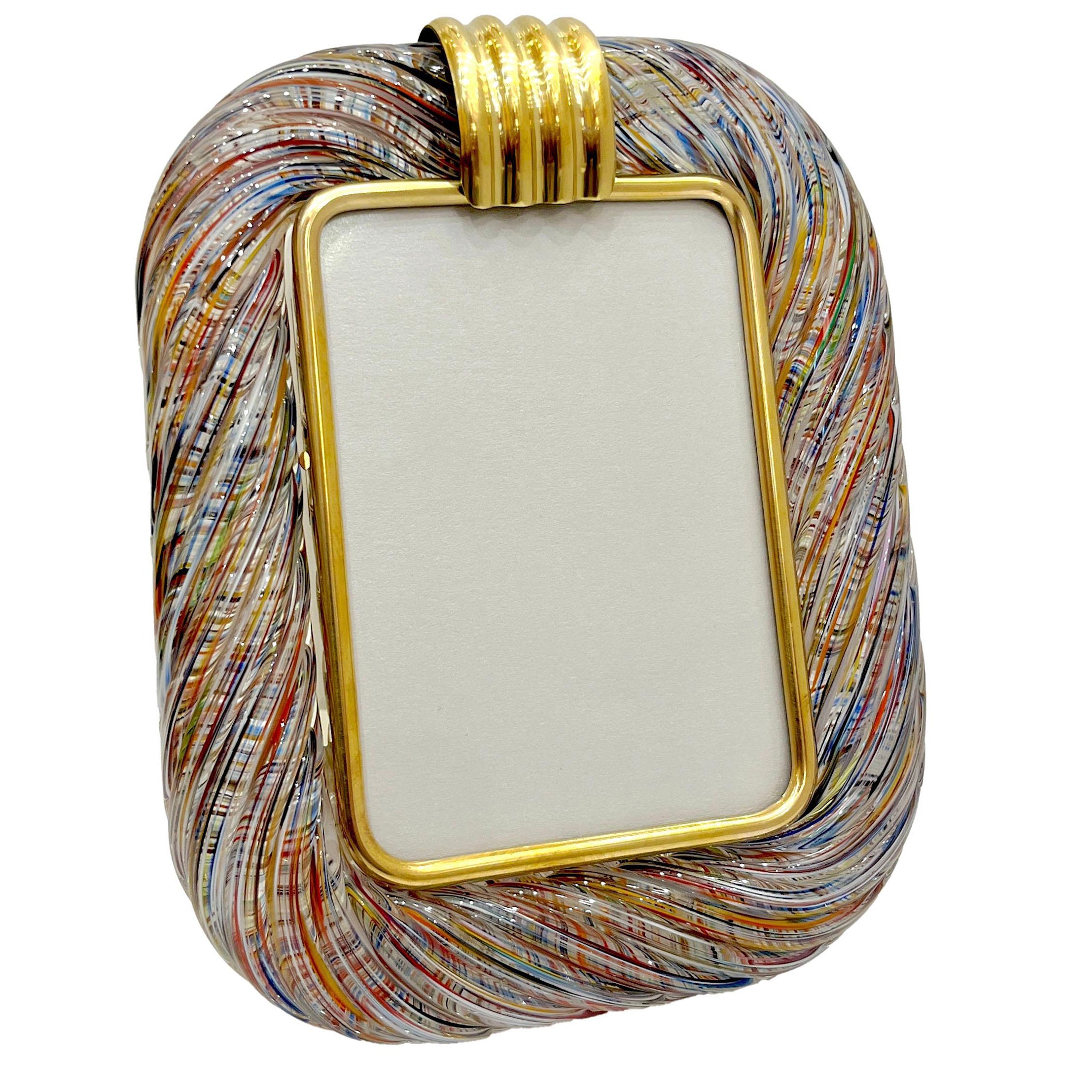 Barovier Toso 21st Century Multicolor Filigrana Murano Glass Photo Frame For Sale