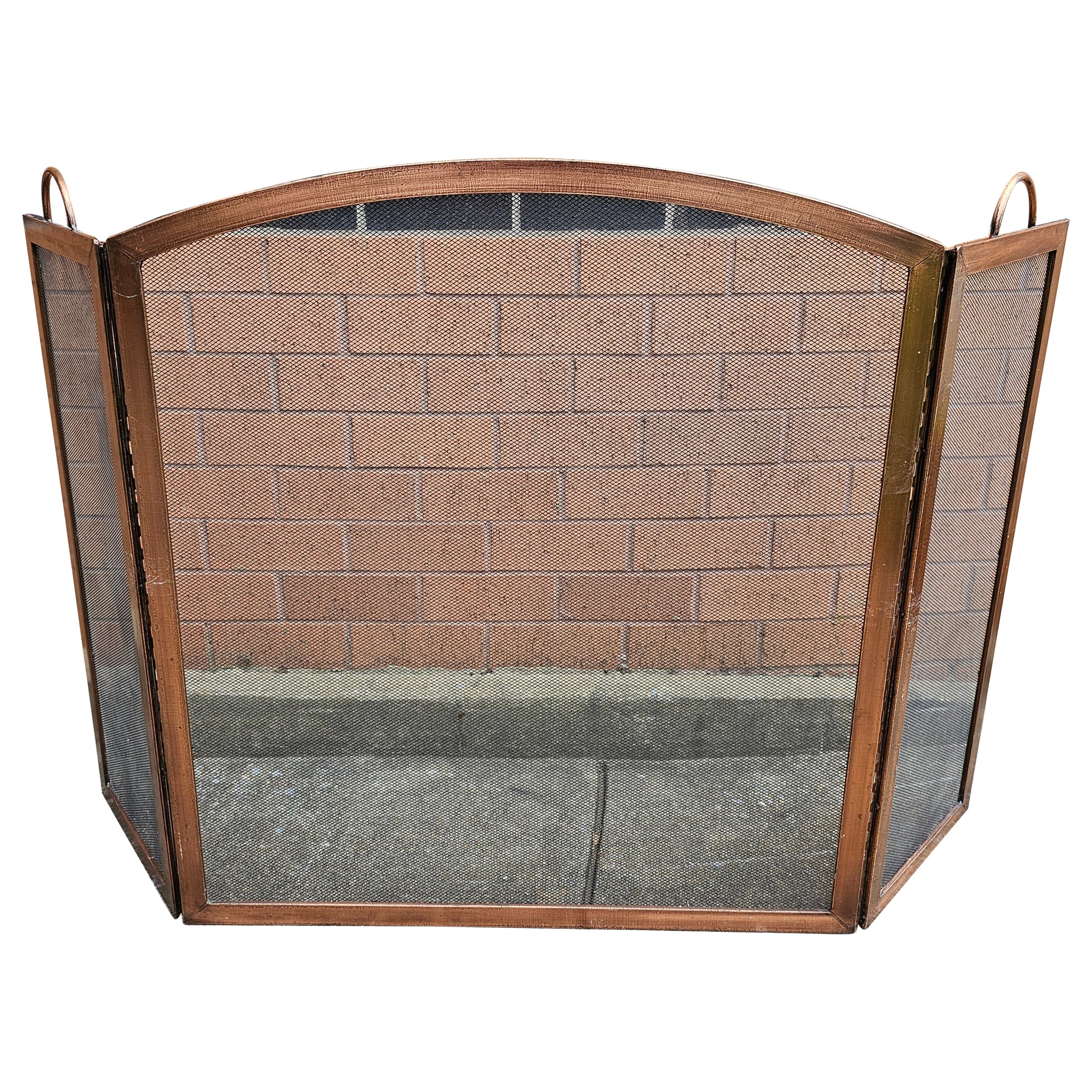 20th Century Copper Trifold Fireplace Screen For Sale