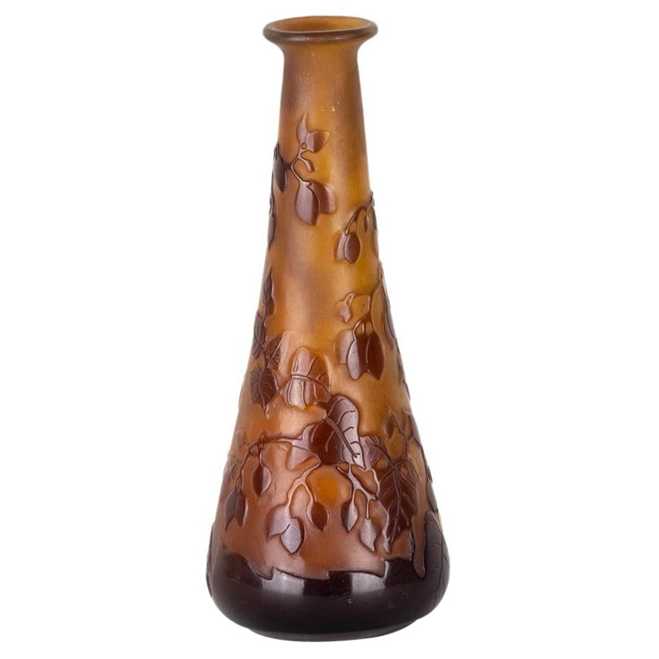 Clover Tree Brown Glass Vase by Emile Galle, 20th Century For Sale