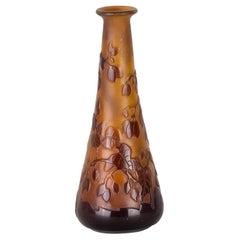 Clover Tree Brown Glass Vase by Emile Galle, 20th Century