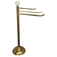 Vintage 1970s Hollywood Regency Brass Standing Towel Rack or Blanket Rack