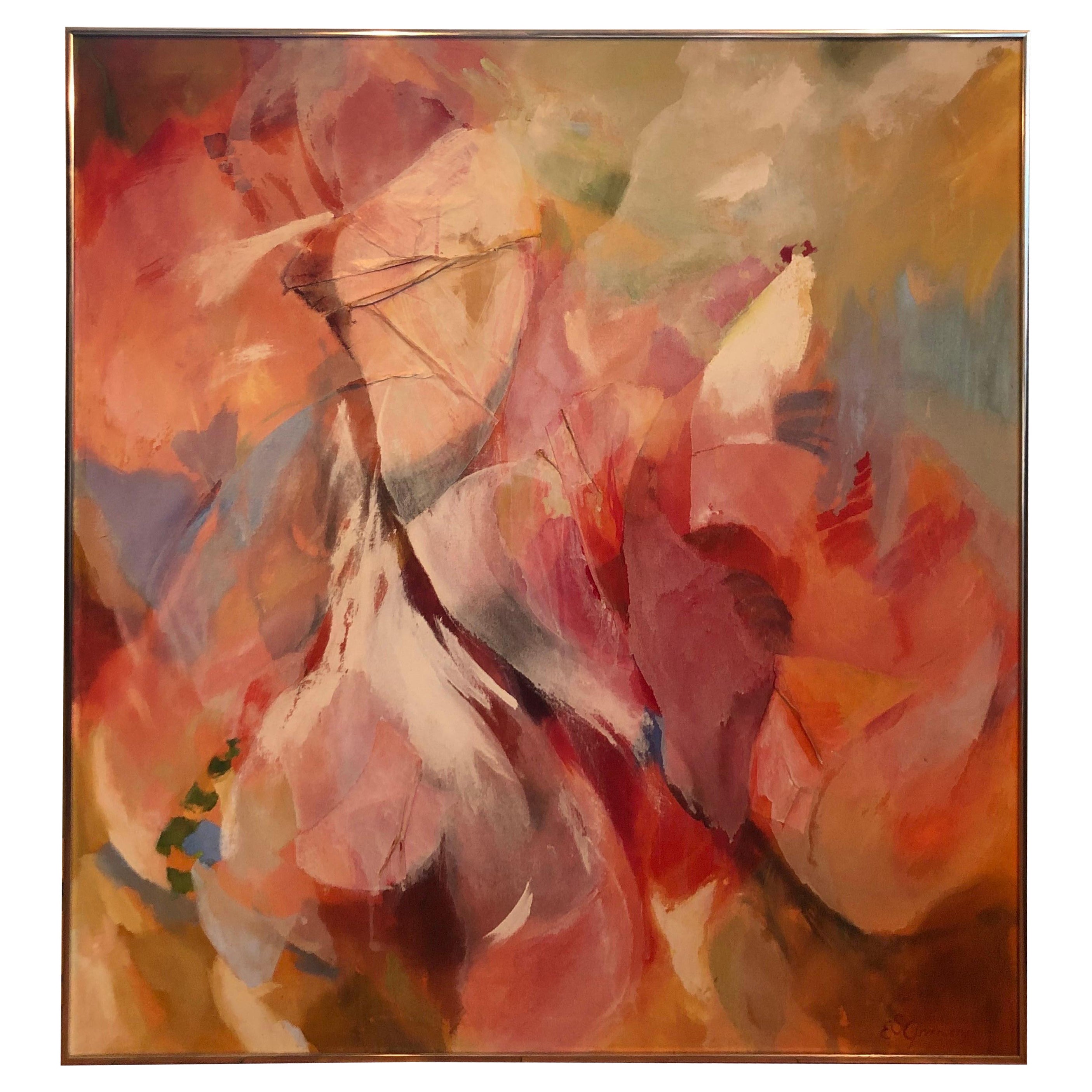 Mid Century Abstract Square Painting by E.S Greenberg