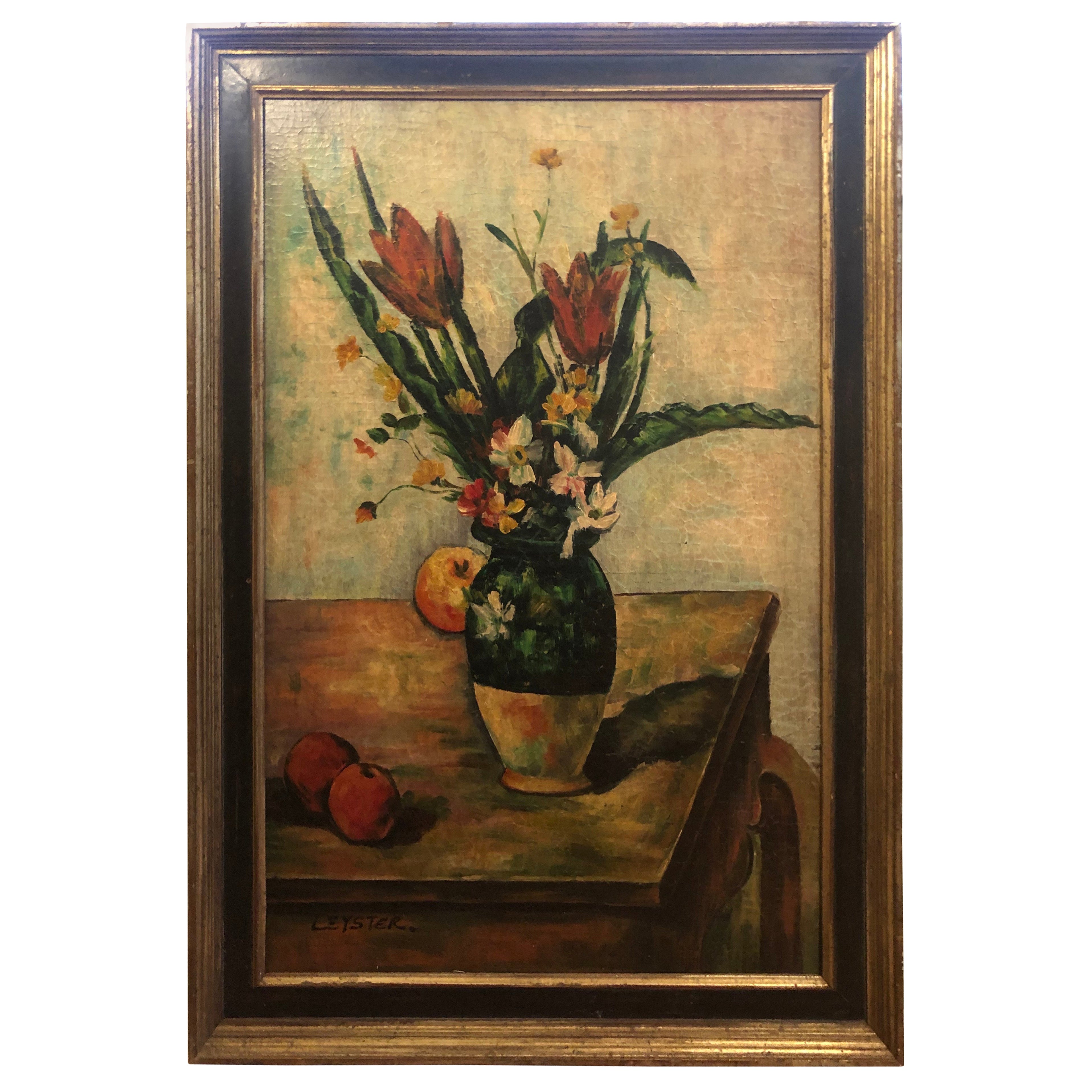 Textural Floral and Fruit Still Life Signed Leyster