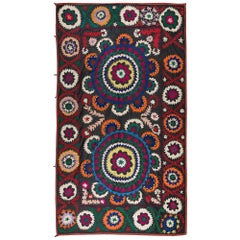 Retro 5.5x9 Ft Silk Embroidery Bedspread, Uzbek Suzani Tapestry, 1970's Colorful Throw