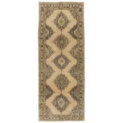 4.6x12.5 Ft Vintage Türkisch Oushak Läufer Teppich in Beige, Ideal für Flur Dekoration