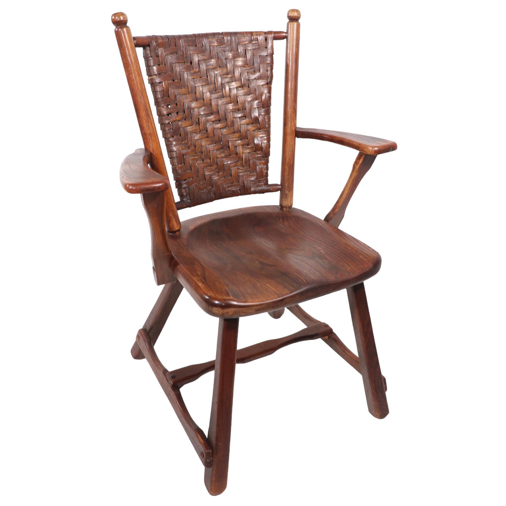 Old Hickory American Provincial Paddle Arm Lounge Chair c 1940's For Sale