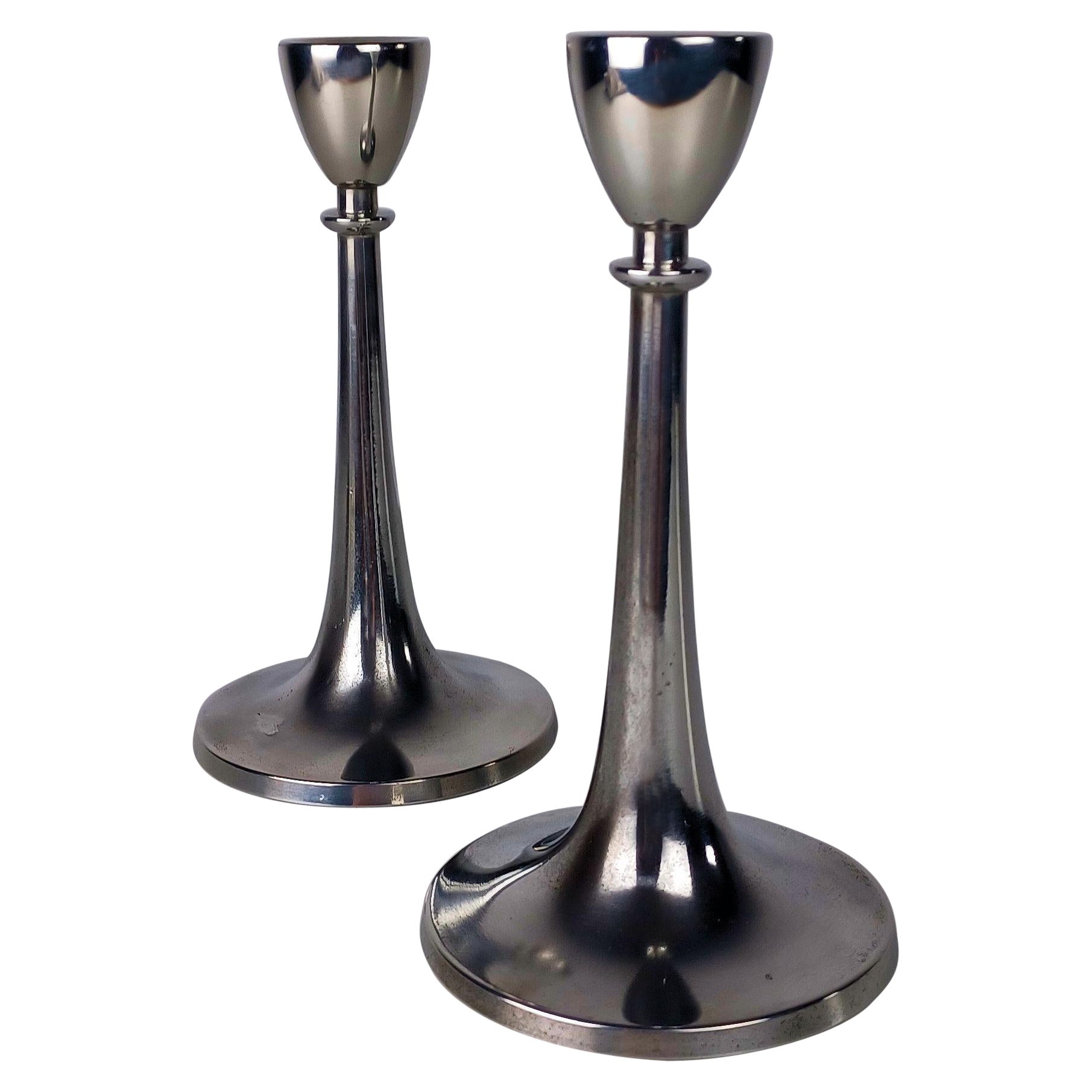 1940s Set of Two Danish Just Andersen Pewter Candlesticks For Sale