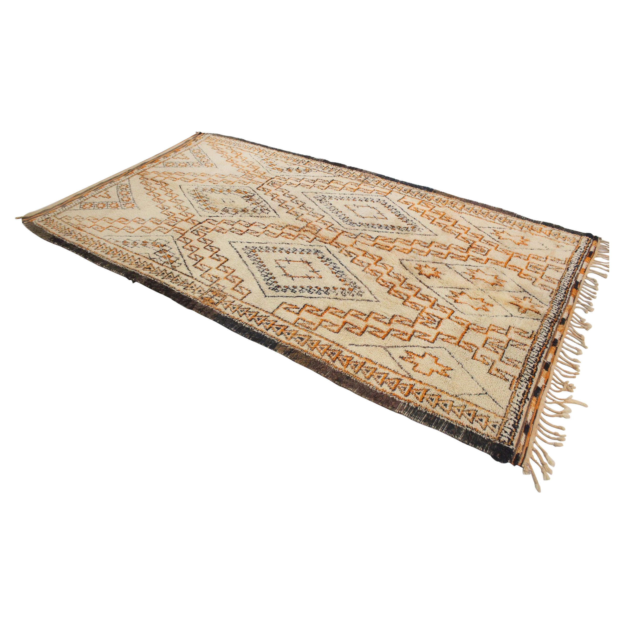 Vintage Moroccan Beni Ourain rug - Beige/orange - 6.2x11.1feet / 190x340cm For Sale
