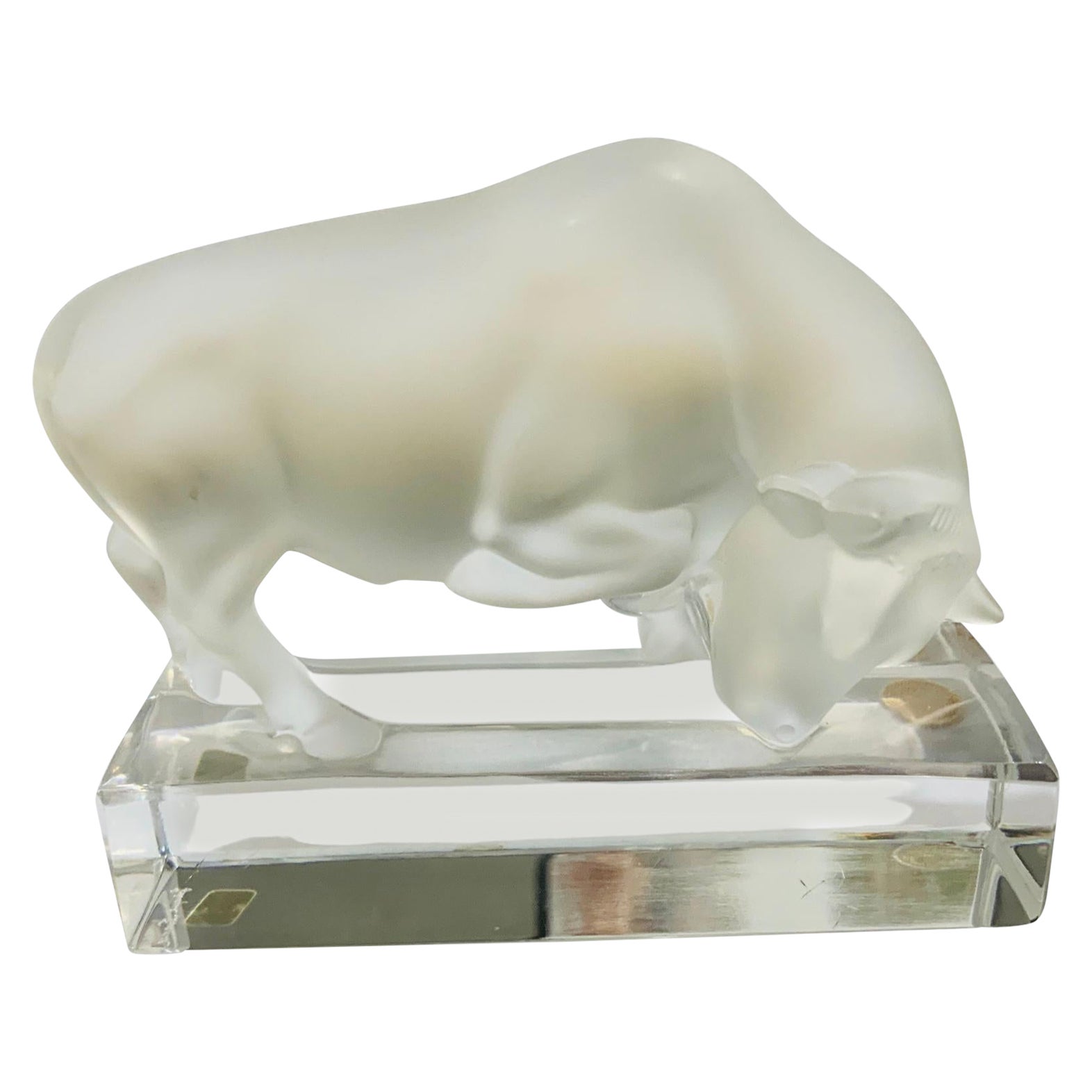 Lalique France Frosted Crystal Bull Sculpture  For Sale