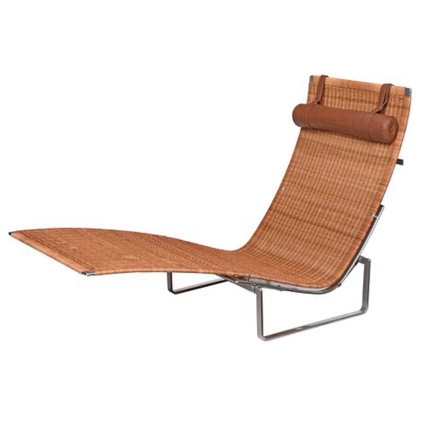 Poul Kjaerholm for Fritz Hansen "PK24" Wicker and Chrome Lounge Chair For Sale