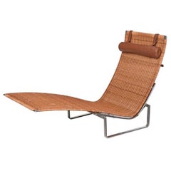 Vintage Poul Kjaerholm for Fritz Hansen "PK24" Wicker and Chrome Lounge Chair