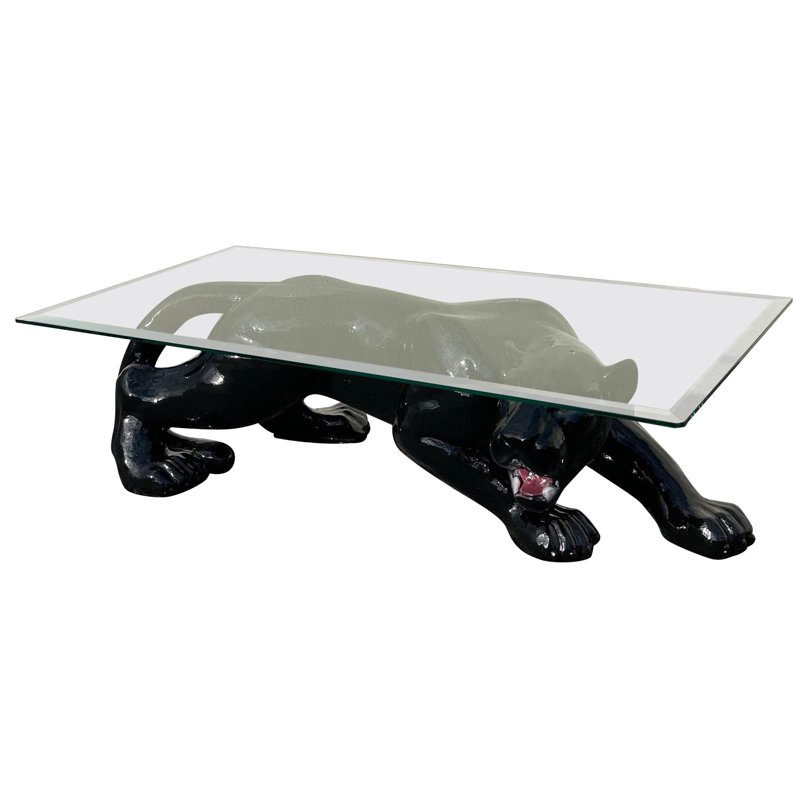 Vintage Ceramic Panther Coffee Table For Sale