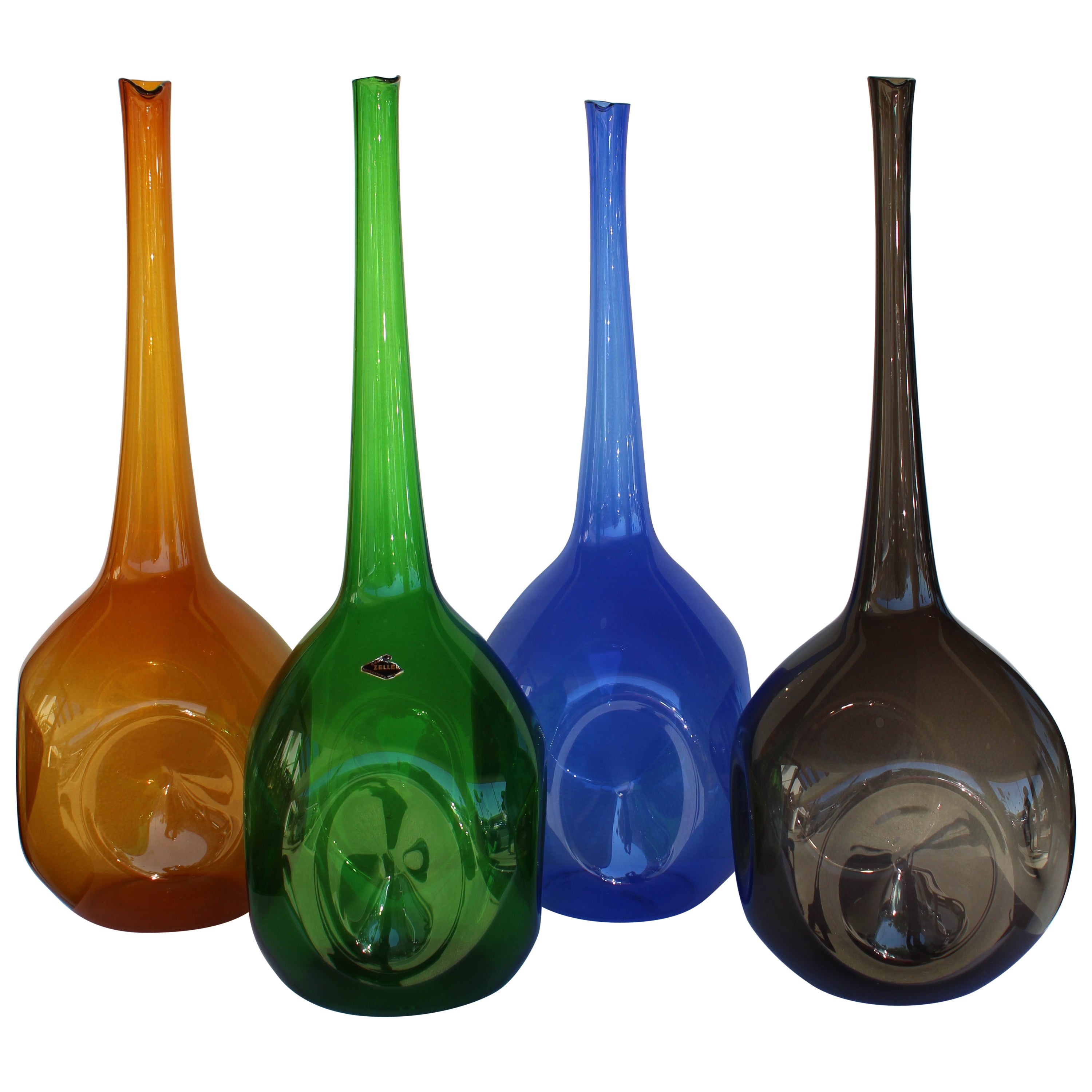 Four Large Hand Blown Glass Vessels by the Zeller Glass Company For Sale