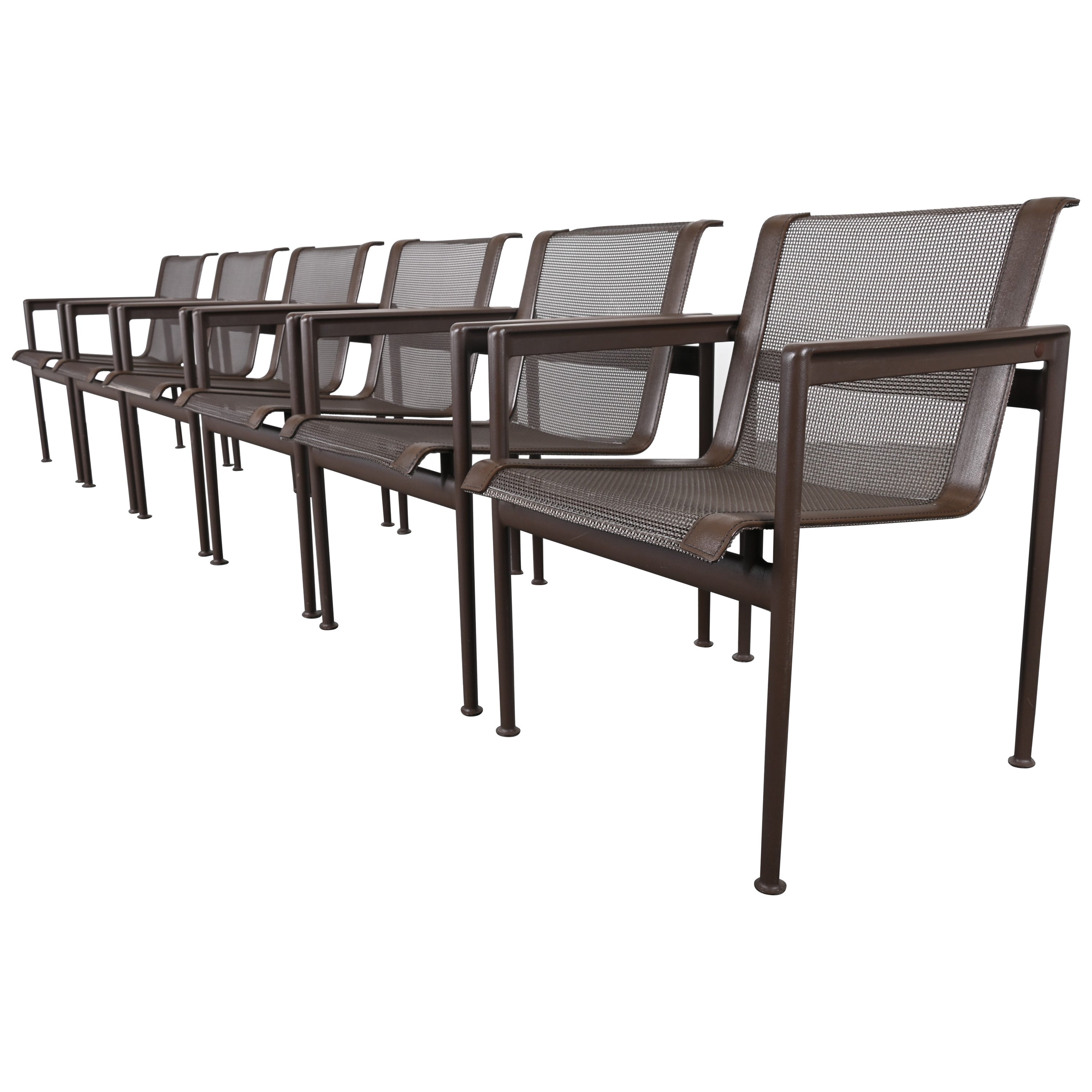 Set of Six Richard Schultz for Knoll 1966 Outdoor Dining Chairs in Chestnut For Sale