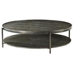 Table basse ronde moderne en chêne anthracite