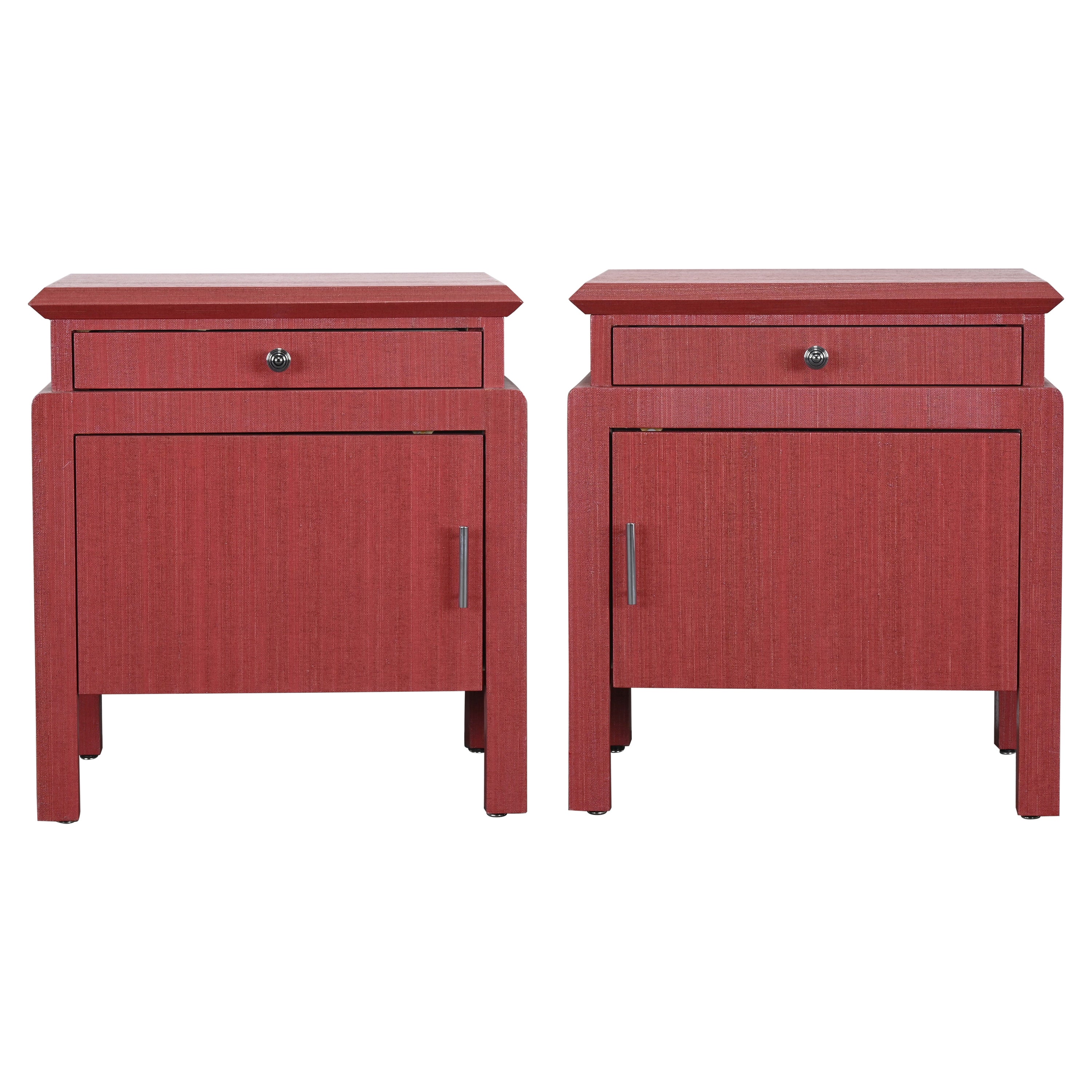 Pair of Coral Toned Harrison Van Horn Linen Wrapped Bedside Tables, 1980s