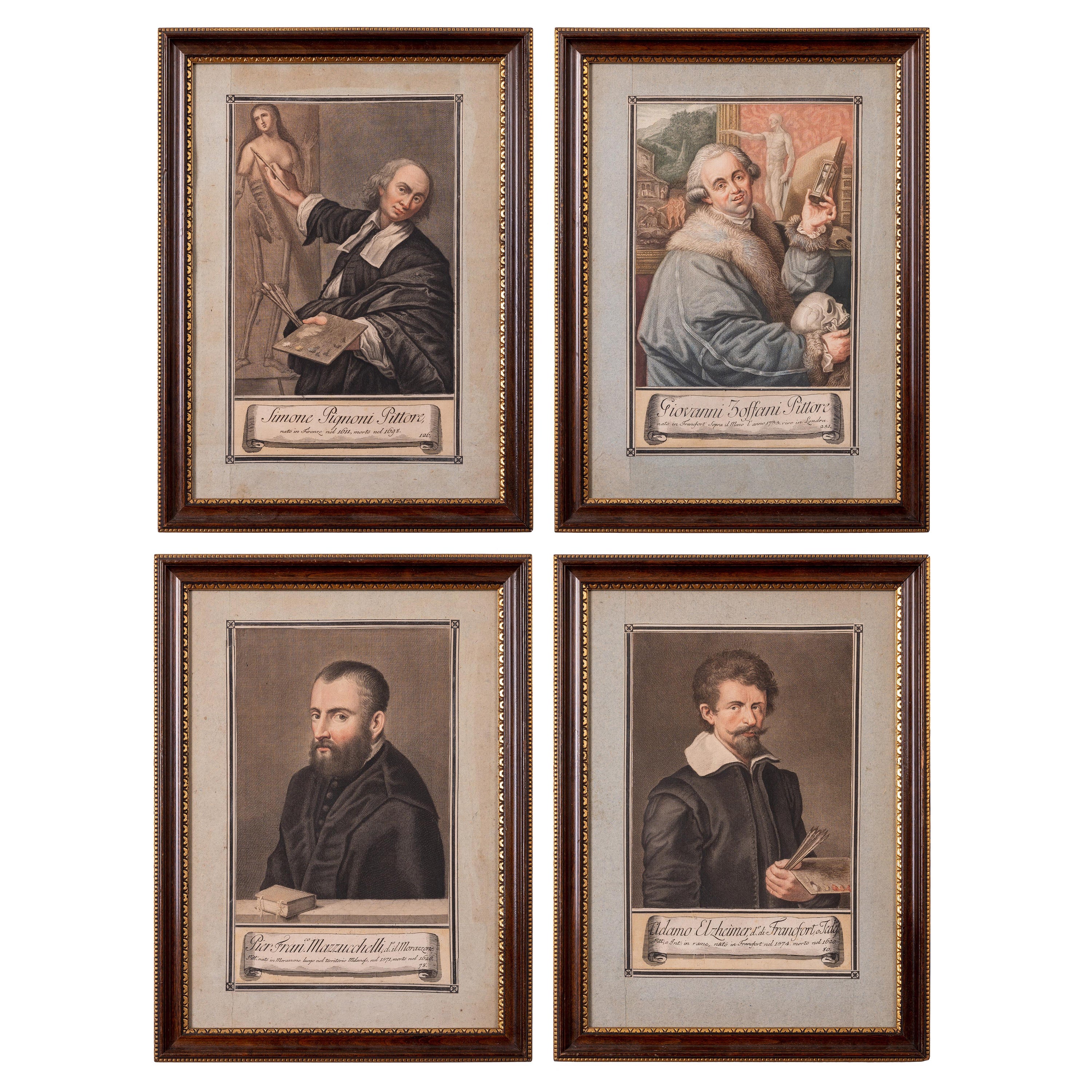 Gravures de portraits d'artistes Carlo Lasinio, 18e siècle - lot de 4