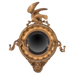 Antique Regency Giltwood Convex Girandole Mirror