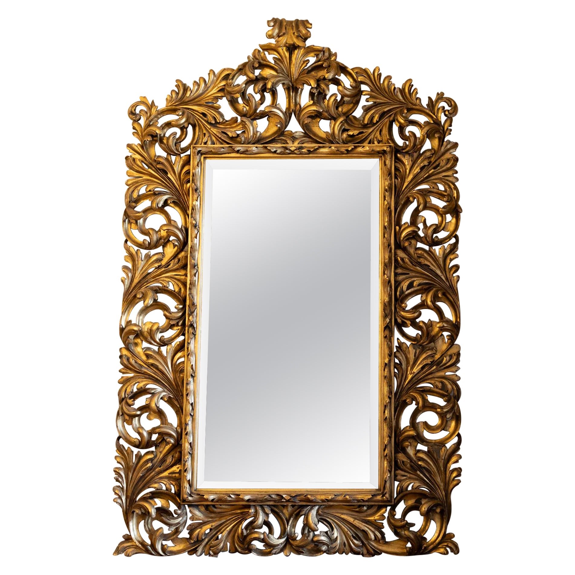 Large Giltwood Wall Mirror, Florence, Italy circa 1880 For Sale