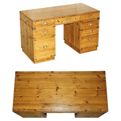 ENGLAND PINE MILITAIRE CAMPAIGN TWIN PEDESTAL DEsk