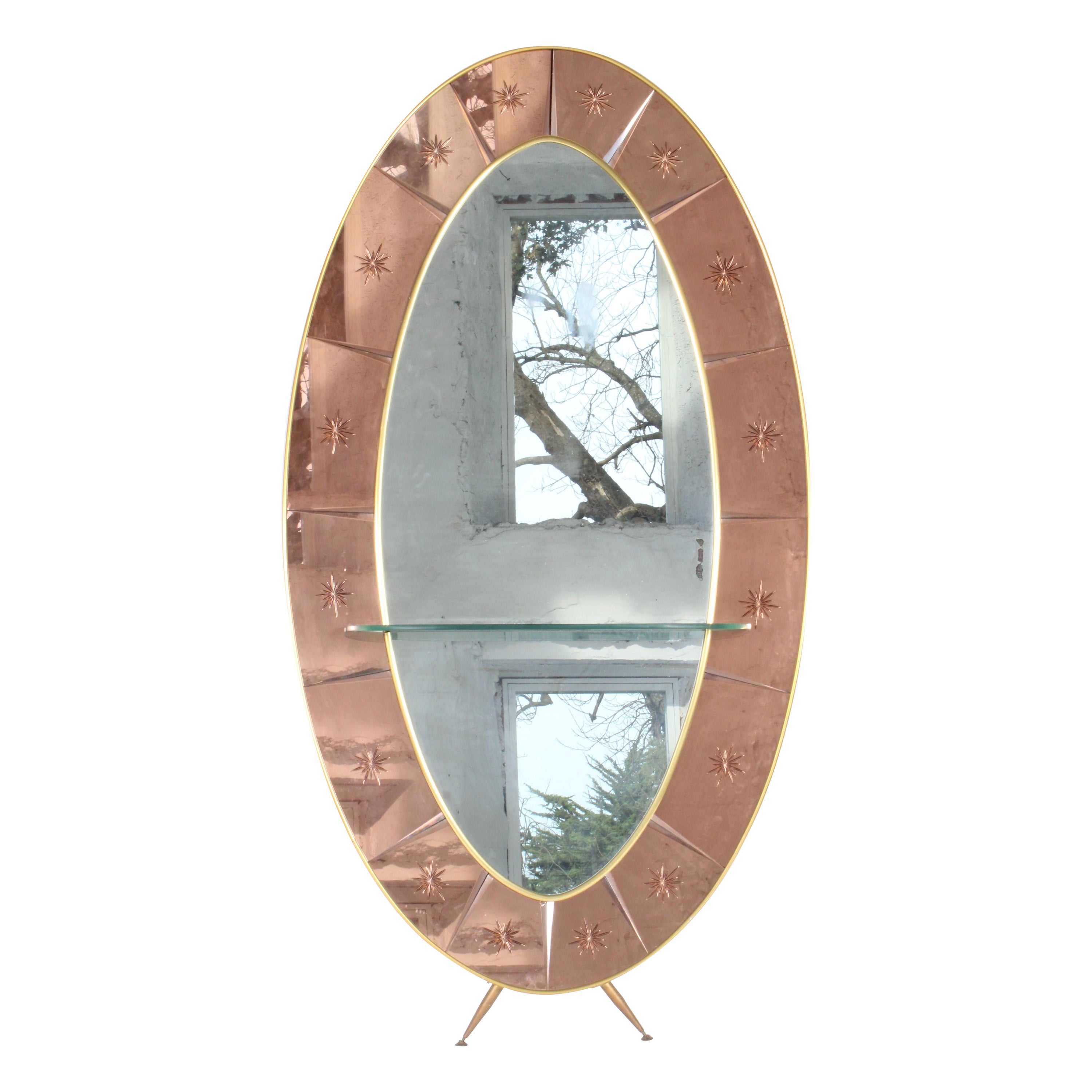 Outstanding Cristal Arte  Pink Hand Cut Etched Glass Full Length Mirror  For Sale